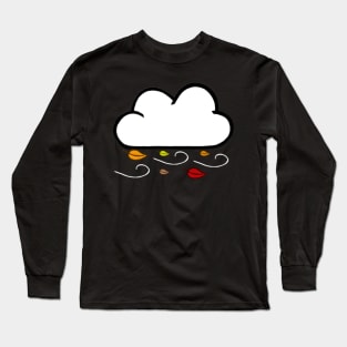 Windy Cloud Pattern With Fall Colored Leaves (Black) Long Sleeve T-Shirt